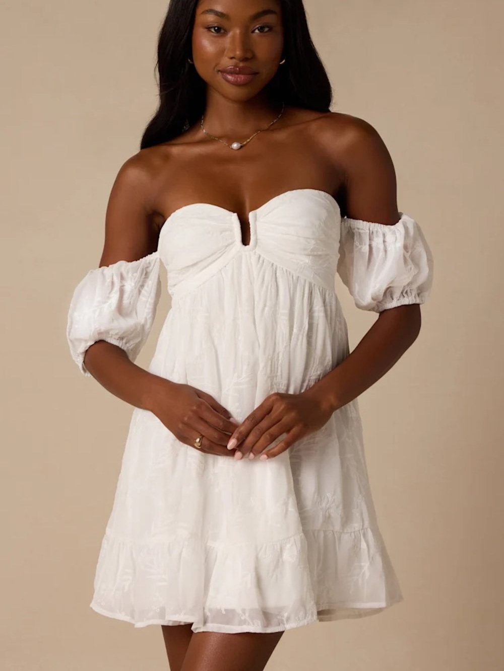NWOT Lulus Cutest Icon White Embroidered Off-the-Shoulder Mini Dress Small
